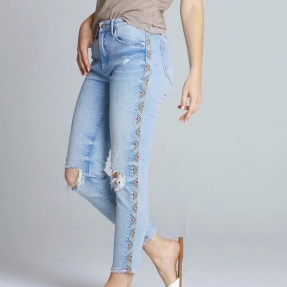 Driftwood x Free People Gizelle 27 High-Rise Embroidered Skinny Jeans New - Picture 15 of 15